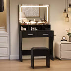 Set da toeletta con specchio e luci - con cassetti, stazione di ricarica, sgabello, tavolo da trucco compatto in legno per camera da letto di ragazze, appartamenti universitari