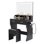 Makeup Vanity Table Set with Mirror & Lights - with Drawers, Charging Station, Stool, Compact Wood Dressing Table for Girls Bedroom, Dorm Apartments