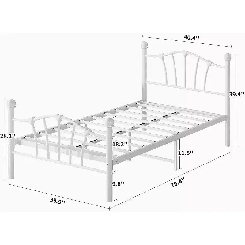 Struttura Letto Singolo per Bambini, Struttura Letto Singolo per Bambini con Testiera e Pediera a Forma di Cuore, Supporto Robusto a Doghe Metalliche, Silenzioso, Bianco