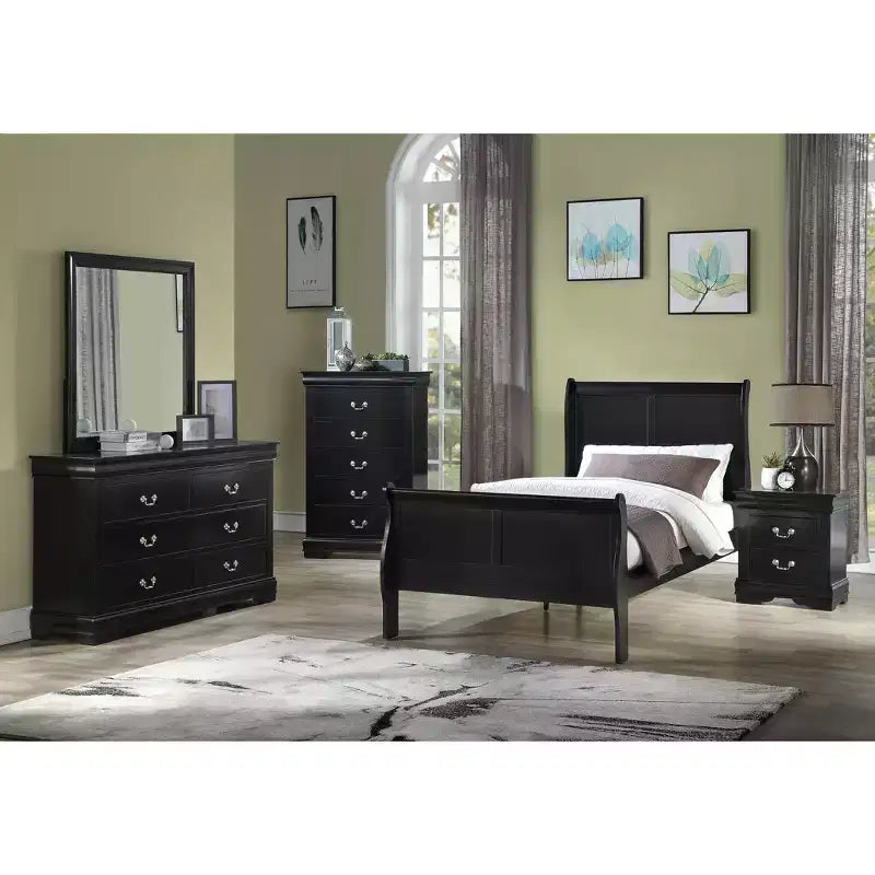 Cassettiera comodino a 5 cassetti Okak Contemporary in legno massello, contenitore per camera da letto con eleganti finiture in ottone, montaggio semplice