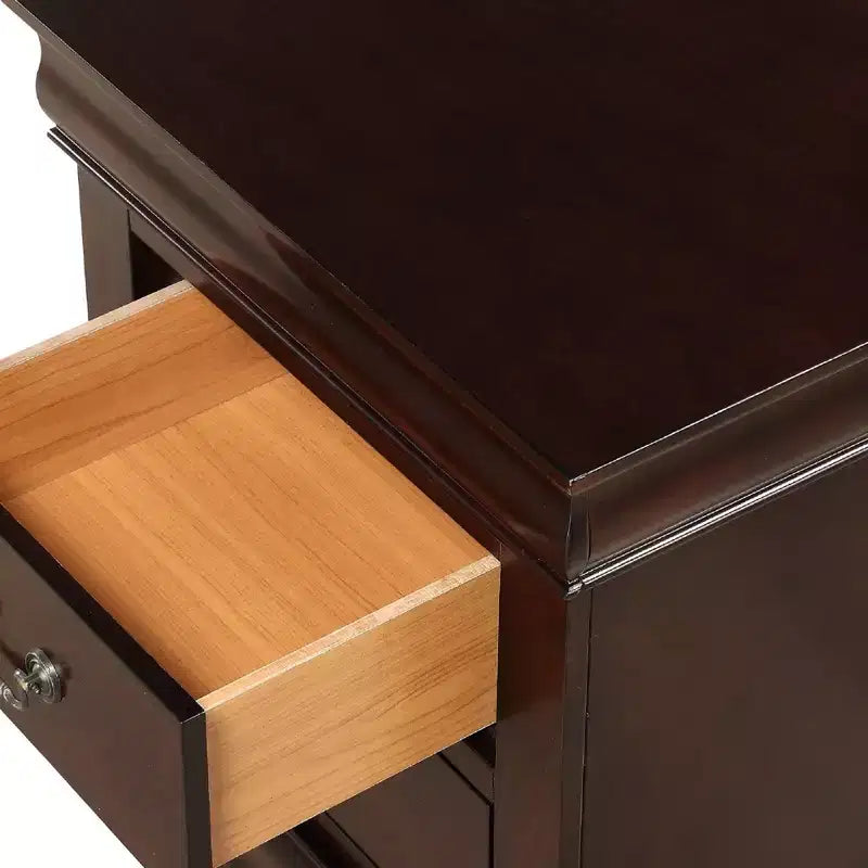 Cassettiera comodino a 5 cassetti Okak Contemporary in legno massello, contenitore per camera da letto con eleganti finiture in ottone, montaggio semplice