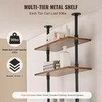 VEVOR Scaffale Industriale Tubolare, 5 Ripiani 24x9.84 pollici, Mensole Galleggianti in Legno Rustico da Parete, Libreria, Portaoggetti, Nero