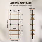 VEVOR Scaffale Industriale Tubolare, 5 Ripiani 24x9.84 pollici, Mensole Galleggianti in Legno Rustico da Parete, Libreria, Portaoggetti, Nero