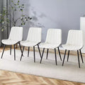 MAYEERTY Set of 4 Extended Cushion PU Dining Chairs White Dark Gray Smooth Lines Modern Decor