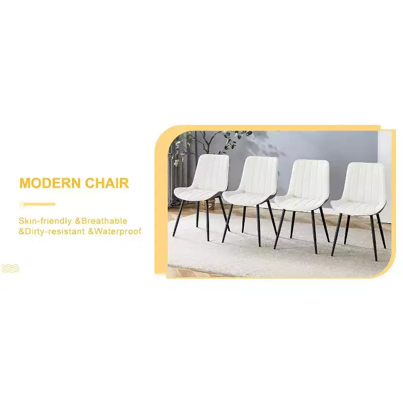 MAYEERTY Set di 4 Sedie da Pranzo in PU con Cuscino Esteso, Bianco Grigio Scuro, Linee Morbide, Arredamento Moderno