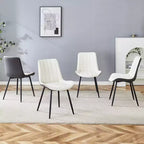 MAYEERTY Set di 4 Sedie da Pranzo in PU con Cuscino Esteso, Bianco Grigio Scuro, Linee Morbide, Arredamento Moderno