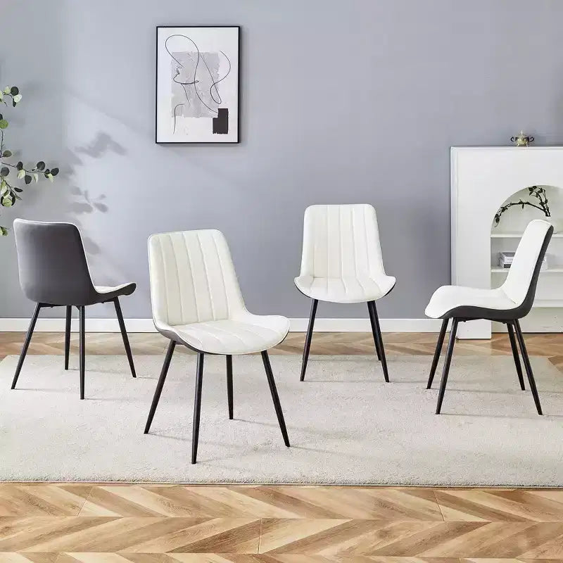 MAYEERTY Set di 4 Sedie da Pranzo in PU con Cuscino Esteso, Bianco Grigio Scuro, Linee Morbide, Arredamento Moderno