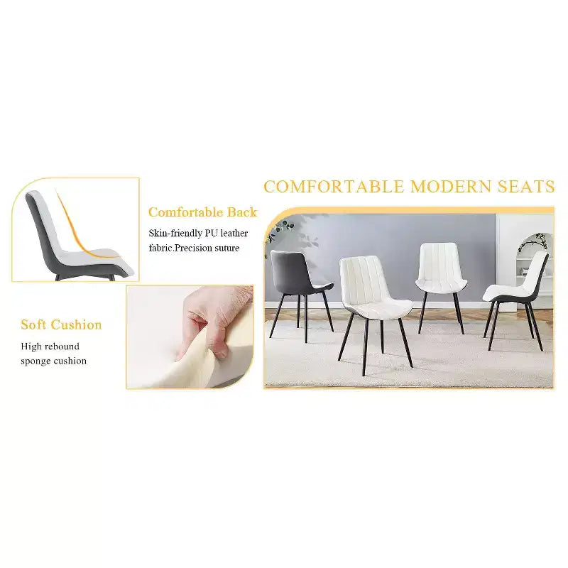 MAYEERTY Set di 4 Sedie da Pranzo in PU con Cuscino Esteso, Bianco Grigio Scuro, Linee Morbide, Arredamento Moderno