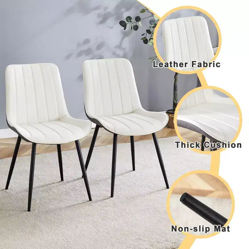 MAYEERTY Set di 4 Sedie da Pranzo in PU con Cuscino Esteso, Bianco Grigio Scuro, Linee Morbide, Arredamento Moderno