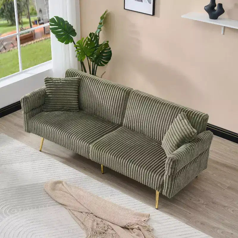 Divano in velluto a coste MAYEERTY, divano letto matrimoniale pieghevole con braccioli pieghevoli, adatto per soggiorno e piccoli spazi, verde