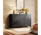 GALAXHERO Farmhouse 6 Drawer Wood Dresser, With Double Rustic Handles, TV Stand for 60 TV, Clothes Organizer for Bedroom & Living Room,Black