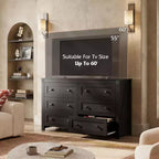 GALAXHERO Cassettiera in legno a 6 cassetti in stile rustico con doppi manici, Porta TV per TV da 60", Organizzatore di vestiti per camera da letto e soggiorno, Nero