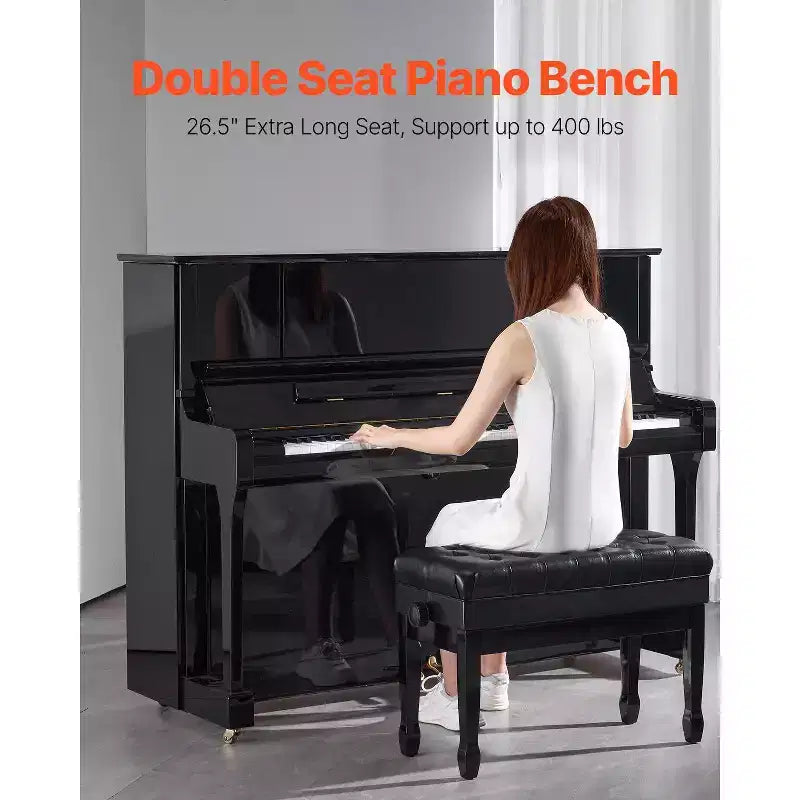 VEVOR Panca per Pianoforte, 29,5 x 14 x 20,3 Pollici, Sedia per Pianoforte a Tastiera Duo con Altezza Regolabile 20,3-23,4, Cuscino Imbottito, Vano Portaoggetti, Nero