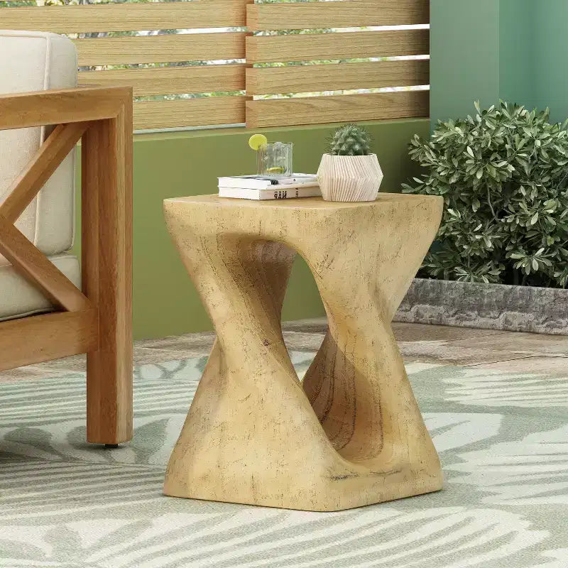 MAYEERTY Tavolino Consolle Twist, Texturizzato Effetto Legno, Colore Naturale, per Soggiorno
