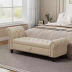 TUYOHW Bed Bench for Bed Room Nails Tufted Chaise of Lounge with Storage Velvet Upholstery Bench, Lake Blue