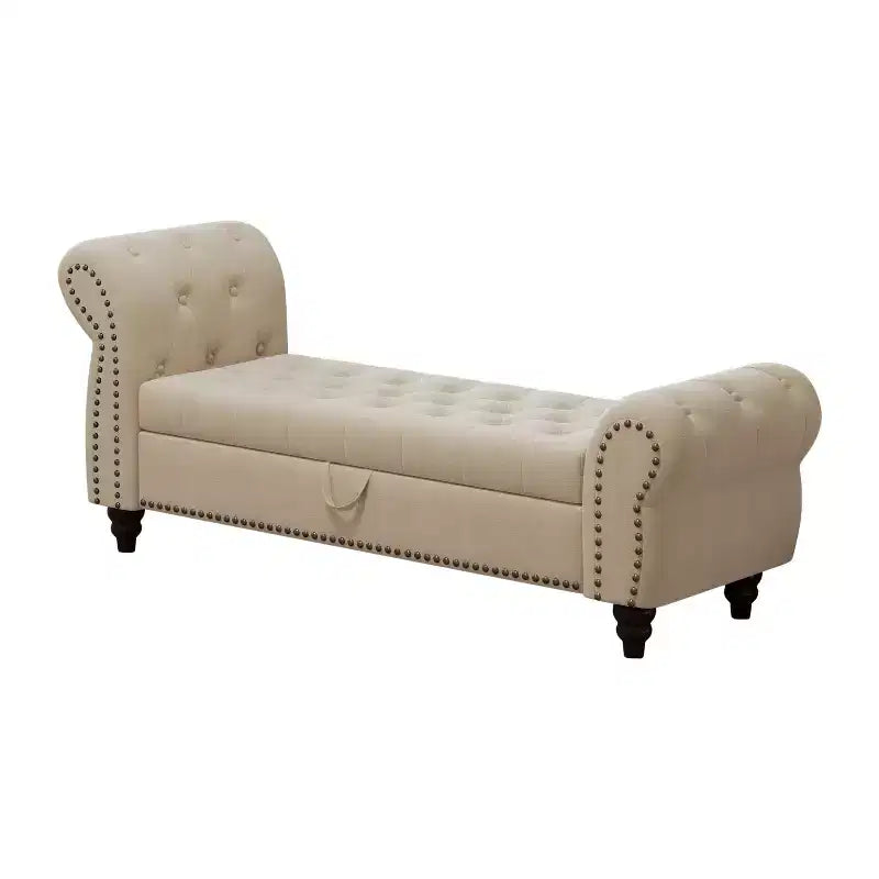 Panca da letto TUYOHW per camera da letto, con chiodi, chaise longue trapuntata con contenitore, rivestimento in velluto, blu lago
