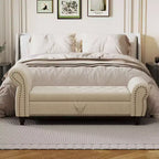 Panca da letto TUYOHW per camera da letto, con chiodi, chaise longue trapuntata con contenitore, rivestimento in velluto, blu lago