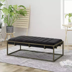 TUYOHW Upholstered Velvet Ottoman Bench with Brass Finish, Black