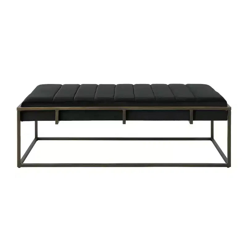 Panca Pouf Imbottita in Velluto TUYOHW con Finitura in Ottone, Nera
