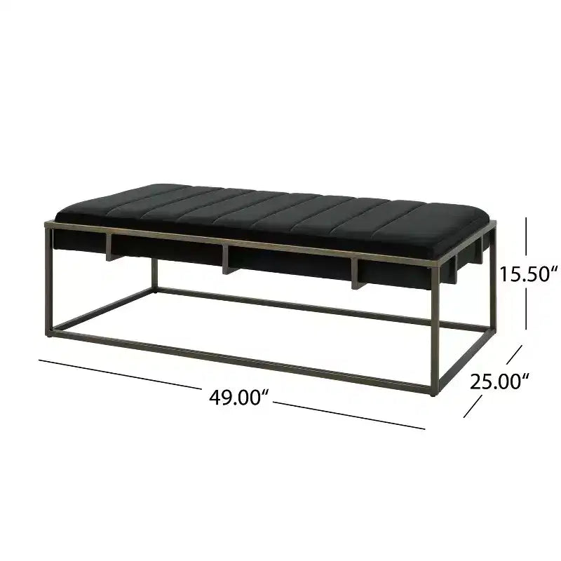 Panca Pouf Imbottita in Velluto TUYOHW con Finitura in Ottone, Nera