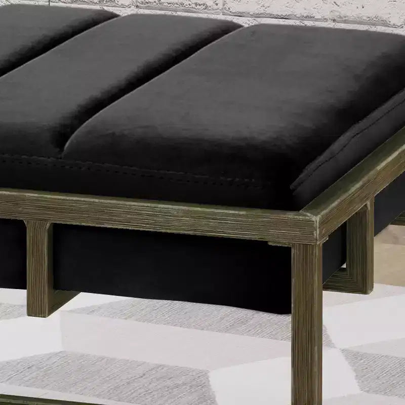 Panca Pouf Imbottita in Velluto TUYOHW con Finitura in Ottone, Nera