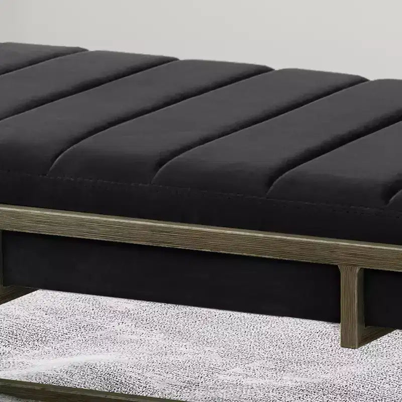 Panca Pouf Imbottita in Velluto TUYOHW con Finitura in Ottone, Nera
