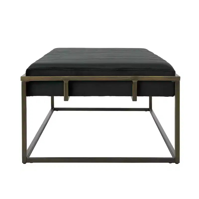 Panca Pouf Imbottita in Velluto TUYOHW con Finitura in Ottone, Nera