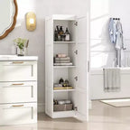 Mobiletto da bagno Costway a 4 ripiani con anta, armadietto da pavimento per piccoli spazi, nero/naturale/bianco