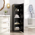 Mobiletto da bagno Costway a 4 ripiani con anta, armadietto da pavimento per piccoli spazi, nero/naturale/bianco