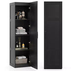 Costway 4-Tier Storage Cabinet with Door Freestanding Bathroom Cabinet for Small Space Black/Natural/White