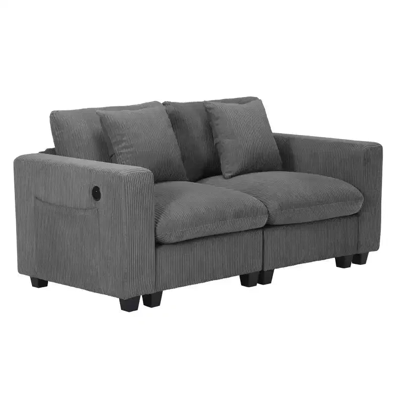 WestinTrends Divano Loveseat Modulare in Velluto a Coste Hearthside 70 con Porte USB/Type-C e Tasche Laterali