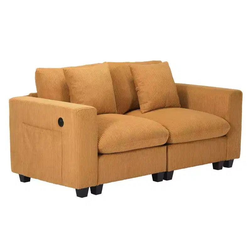 WestinTrends Divano Loveseat Modulare in Velluto a Coste Hearthside 70 con Porte USB/Type-C e Tasche Laterali