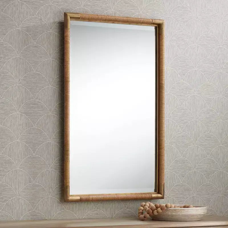 Specchio da trucco Uttermost Kampar in oro anticato e rattan 23 x 36