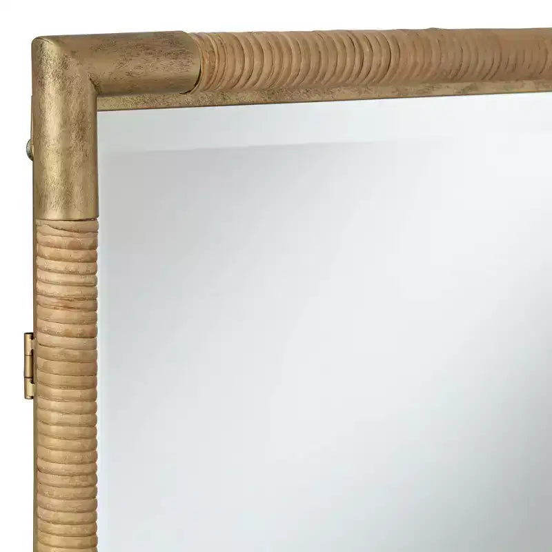 Specchio da trucco Uttermost Kampar in oro anticato e rattan 23 x 36