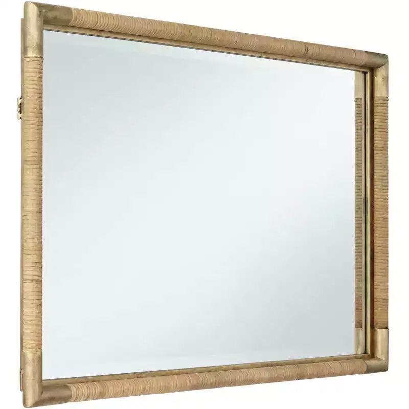 Specchio da trucco Uttermost Kampar in oro anticato e rattan 23 x 36