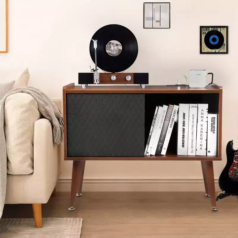 Supporto per giradischi con stazione di ricarica e porte USB - Contiene fino a 300 album, Grande mobile per dischi in vinile, Supporto per giradischi, Tavolino finale