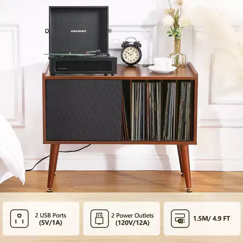 Supporto per giradischi con stazione di ricarica e porte USB - Contiene fino a 300 album, Grande mobile per dischi in vinile, Supporto per giradischi, Tavolino finale
