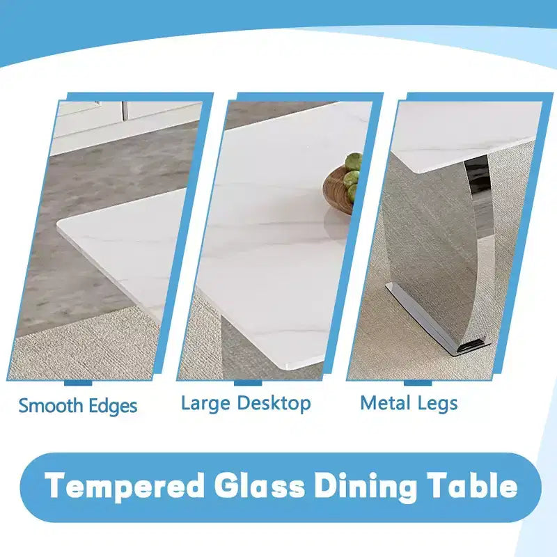 Tavolo da pranzo rettangolare Okak con piano decorato, tavolo da cucina in pietra per sala da pranzo, soggiorno, ufficio, cucina