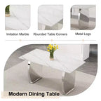 Tavolo da pranzo rettangolare Okak con piano decorato, tavolo da cucina in pietra per sala da pranzo, soggiorno, ufficio, cucina