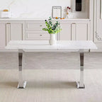Tavolo da pranzo rettangolare Okak con piano decorato, tavolo da cucina in pietra per sala da pranzo, soggiorno, ufficio, cucina