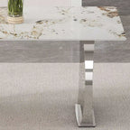 Tavolo da pranzo rettangolare Okak con piano decorato, tavolo da cucina in pietra per sala da pranzo, soggiorno, ufficio, cucina