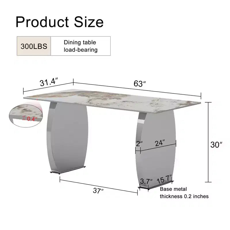Tavolo da pranzo rettangolare Okak con piano decorato, tavolo da cucina in pietra per sala da pranzo, soggiorno, ufficio, cucina
