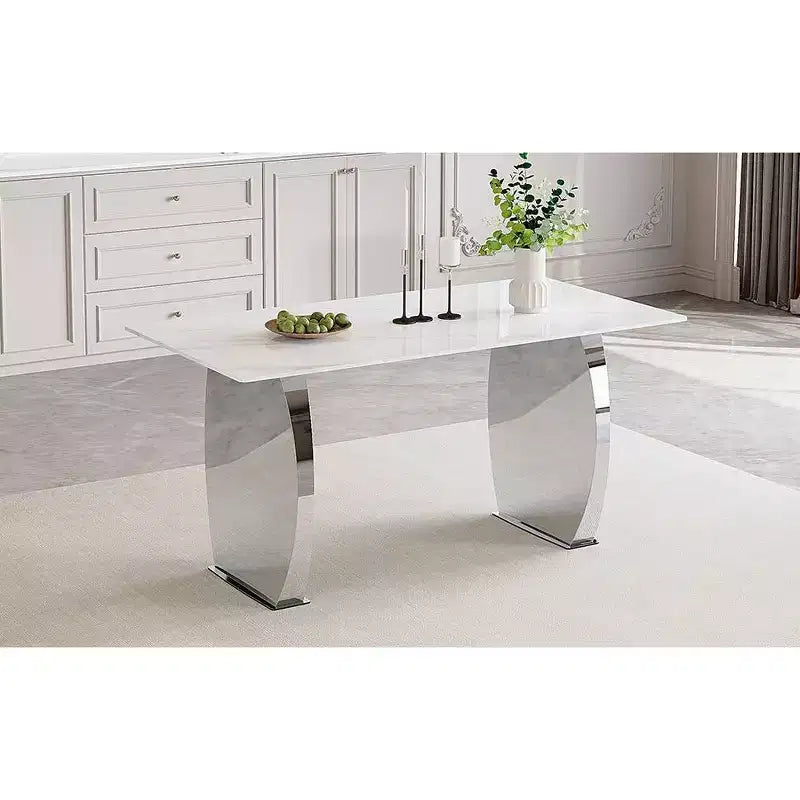 Okak Rectangular Dining Table with Patterned Tabletop, Stone Kitchen Table for Dining Room Living Room Office Kitchen