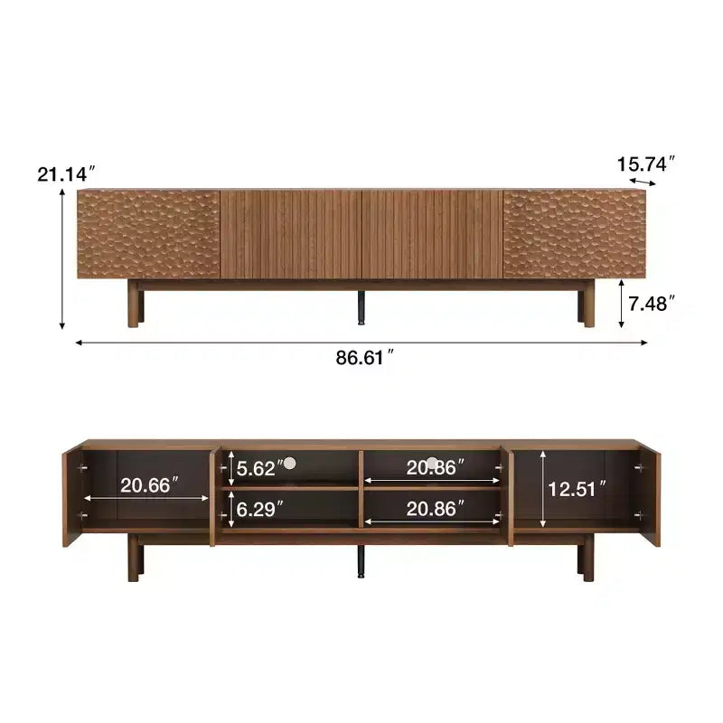 Mobile porta TV e console multimediale e centri di intrattenimento Luck Live Mid-Century Modern 86.61 con ampio spazio di archiviazione