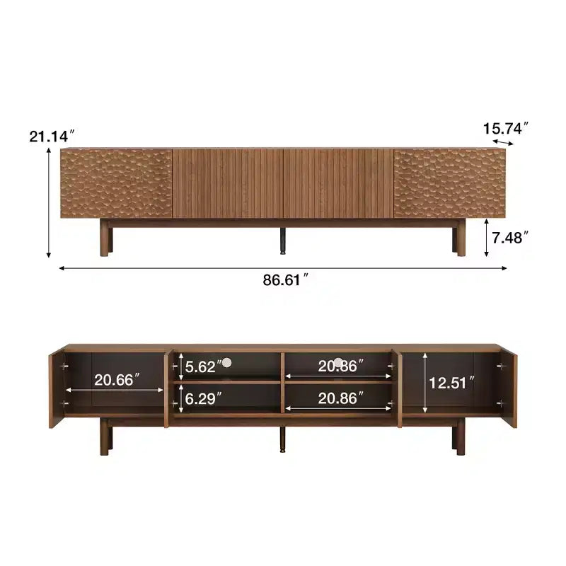 Mobile porta TV e console multimediale e centri di intrattenimento Luck Live Mid-Century Modern 86.61 con ampio spazio di archiviazione