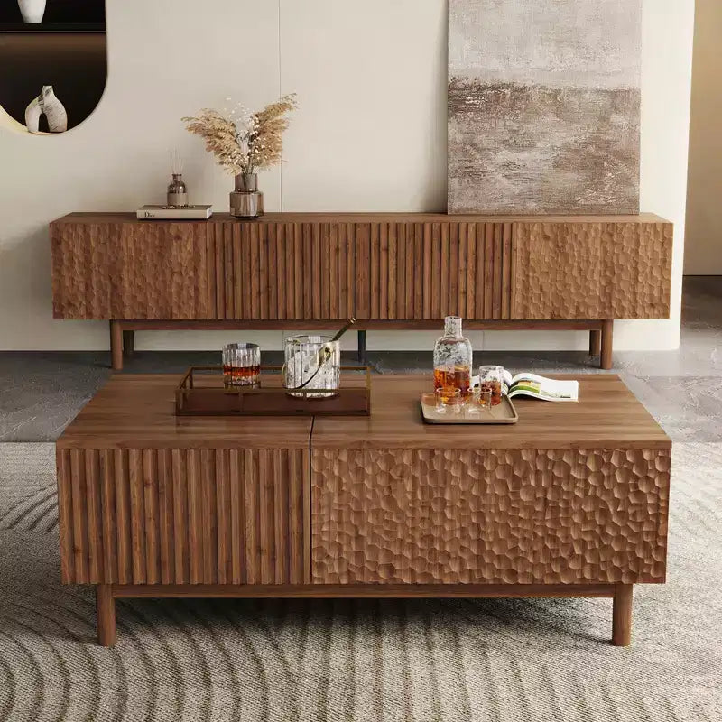 Mobile porta TV e console multimediale e centri di intrattenimento Luck Live Mid-Century Modern 86.61 con ampio spazio di archiviazione