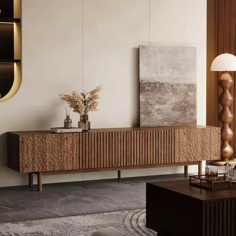 Luck Live Mid-Century Modern 86.61 TV Stand and Media Console & Entertainment Centers with Large Storage Space