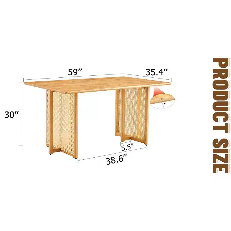 Tavolo da pranzo Okak Retro Wood, tavolo da pranzo moderno in simil rattan per sala da pranzo, soggiorno, ufficio
