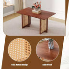 Tavolo da pranzo Okak Retro Wood, tavolo da pranzo moderno in simil rattan per sala da pranzo, soggiorno, ufficio