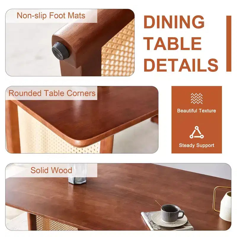Tavolo da pranzo Okak Retro Wood, tavolo da pranzo moderno in simil rattan per sala da pranzo, soggiorno, ufficio